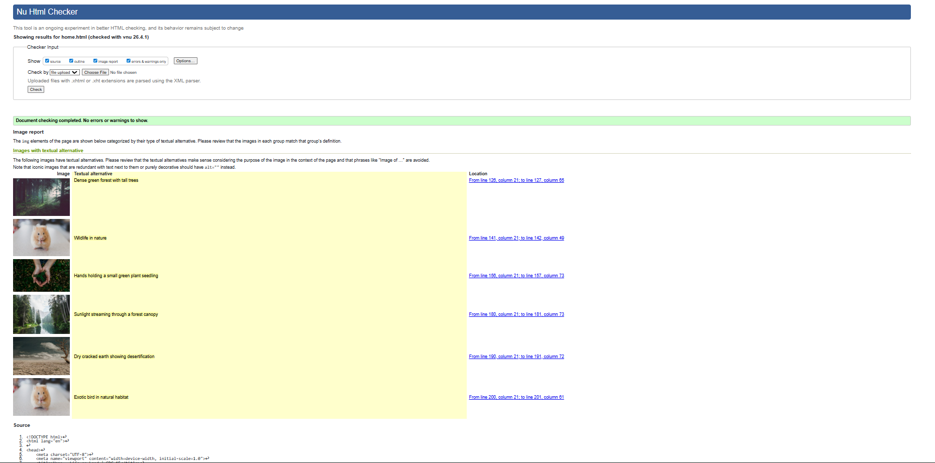 W3C HTML Validation for home.html